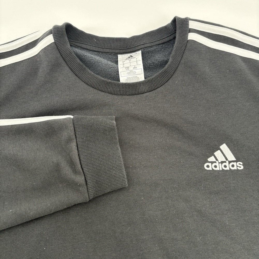 Adidas Essentials 3-Stripes Fleece Crew Neck Sweatshirt Large Black/White